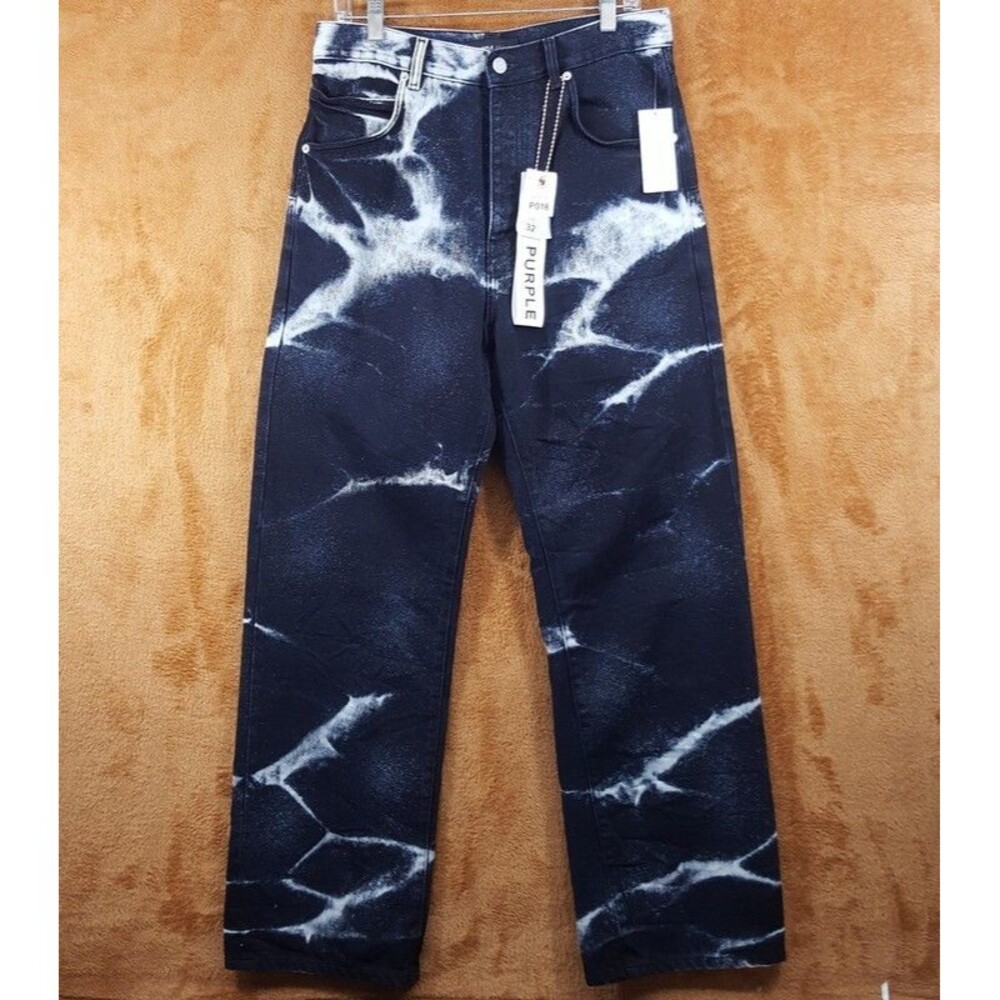PURPLE BRAND Jeans Mens Size 36 Dark Wash Baggy Wide Leg Marble Coated P018 $550